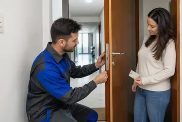 Chaveiro abrindo uma porta com ferramentas específicas em Jacareí.